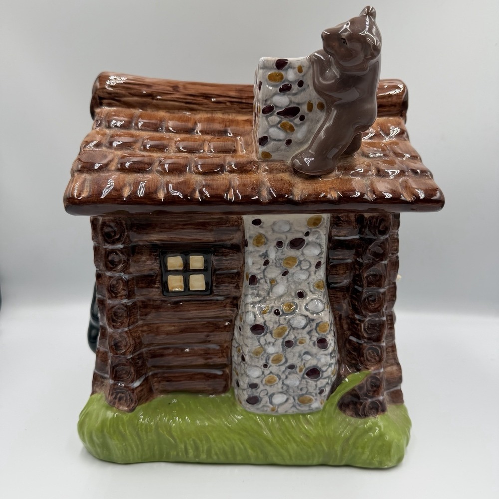Big Sky Carvers Ranger Station Bears Moose Log Cabin Ceramic Cookie Jar Rare - Picture 5 of 11